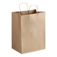 Choice 12 inch x 9 inch x 15 3/4 inch Natural Kraft Paper Customizable Shopping Bag with Handles - 200/Case