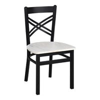 BFM Seating Akrin Sand Black Steel Cross Back Chair with Relic Antique Wash Melamine Seat