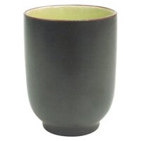 CAC 666-1-G Japanese Style 8 oz. Stoneware Cup - Black Non-Glare Glaze / Golden Green - 36/Case