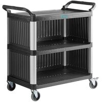 Choice Black Utility / Bussing Cart with Three Shelves and Three Side Panels - 42" x 20"