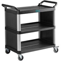 Choice Black Utility / Bussing Cart with Three Shelves and Two Side Panels - 42 inch x 20 inch