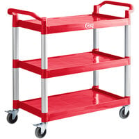 Choice Red Utility / Bussing Cart with Three Shelves - 42" x 20"