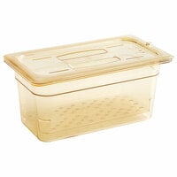 Cambro H-Pan™ 1/3 Size Amber High Heat Plastic 6" Food Pan with Colander Pan and Lid