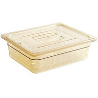 Cambro H-Pan™ 1/2 Size Amber High Heat Plastic 4" Food Pan with Colander Pan and Lid