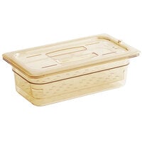 Cambro H-Pan™ 1/3 Size Amber High Heat Plastic 4" Food Pan with Colander Pan and Lid