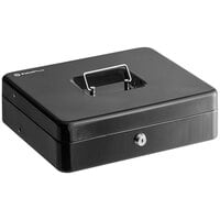 Point Plus 11 3/4" x 9 7/8" x 3 3/8" Black Cash Box with Tiered Coin Tray