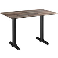Lancaster Table & Seating Excalibur 27 1/2 inch x 47 3/16 inch Rectangular Standard Height Table with Textured Mixed Plank Finish and Two End Outdoor Base Plates