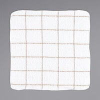 Monarch Brands Cooks Linen 12" x 12" Tan Windowpane Pattern 16 oz. 100% Cotton Terry Dish Cloth - 12/Pack