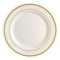 WNA Comet MP75IPREM 7 1/2" Ivory Masterpiece Plastic Plate with Gold Accent Bands - 150/Case