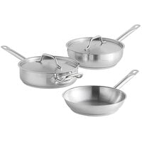 Vigor SS1 Series 5-Piece Induction Ready Stainless Steel Cookware Set with 3 Qt. Saucier, 3 Qt. Saute Pan, and 9 1/2" Fry Pan