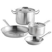 Vigor SS1 Series 6-Piece Induction Ready Stainless Steel Cookware Set with 4 Qt. Sauce Pan, 12" Fry Pan, 8" Fry Pan, and 8 Qt. Stock Pot