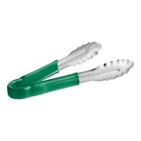 Choice 9 1/2" Green Coated Handle Stainless Steel Scalloped Tongs