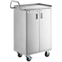 Regency 16" x 24" Four Shelf 18-Gauge 304 Stainless Steel Tall Utility Cart with Enclosed Base and Locking Doors