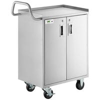 Regency 16" x 24" Four Shelf 18-Gauge 304 Stainless Steel Utility Cart with Enclosed Base and Locking Doors