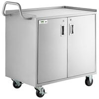 Regency 21" x 33" Three Shelf 18-Gauge 304 Stainless Steel Utility Cart with Enclosed Base and Locking Doors