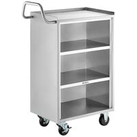 Regency 16" x 24" Four Shelf 18-Gauge 304 Stainless Steel Tall Utility Cart with Enclosed Base and Open Front