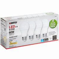 Satco S39596 9.5 Watt (60 Watt Equivalent) Frosted Warm White Multi-Directional LED Light Bulb, 120V (A19) - 4/Pack