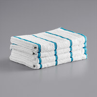 Monarch Brands Las Rayas 30" x 60" Scuba Blue Stripes Ring-Spun 100% Terry Resort Pool Towel - 15 lb. - 4/Pack