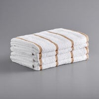 Monarch Brands Las Rayas 30" x 60" Beige Stripes Ring-Spun 100% Terry Resort Pool Towel - 15 lb. - 4/Pack