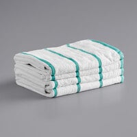 Monarch Brands Las Rayas 30" x 60" Green Stripes Ring-Spun 100% Terry Resort Pool Towel - 15 lb. - 4/Pack