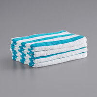 Monarch Brands Cali Cabana 30" x 60" Blue Stripes Ring-Spun 100% Cotton Pool Towel - 10.75 lb. - 4/Pack