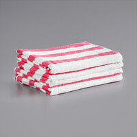 Monarch Brands Cali Cabana 30" x 60" Pink Stripes Ring-Spun 100% Cotton Pool Towel - 10.75 lb. - 4/Pack