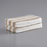 Monarch Brands California Cabana 30" x 70" Beige Stripes Ring-Spun 100% Cotton Pool Towel - 15 lb. - 4/Pack
