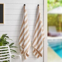 Monarch Brands California Cabana 30 inch x 70 inch Beige Stripes Ring-Spun 100% Cotton Pool Towel - 15 lb. - 4/Pack