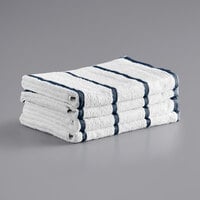 Monarch Brands Las Rayas 30" x 60" Navy Stripes Ring-Spun 100% Terry Resort Pool Towel - 15 lb. - 4/Pack