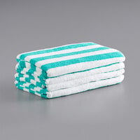 Monarch Brands California Cabana 30" x 70" Green Stripes Ring-Spun 100% Cotton Pool Towel - 15 lb. - 4/Pack