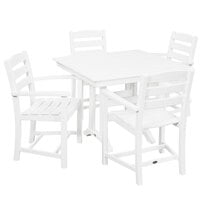 POLYWOOD La Casa Cafe 37" x 37" White Farmhouse Trestle 5-Piece Arm Chair Dining Set