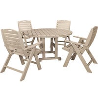 POLYWOOD Nautical 5-Piece Sand Dining Set with 4 Folding Chairs