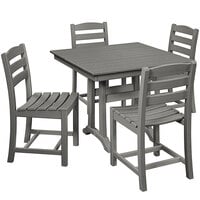 POLYWOOD La Casa Cafe 37" x 37" Slate Grey Farmhouse Trestle 5-Piece Side Chair Dining Set