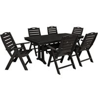 POLYWOOD Nautical 7-Piece Black Dining Set with 6 Folding Chairs and Nautical Trestle Table