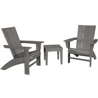 POLYWOOD Modern Slate Grey 3-Piece Curveback Adirondack Chair Set with Newport Table