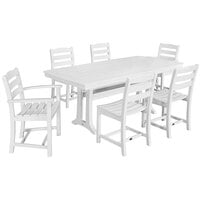 POLYWOOD La Casa Cafe 7-Piece White Dining Set with Nautical Trestle Table