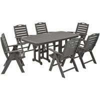 POLYWOOD Nautical 7-Piece Slate Grey Dining Set with 6 Folding Chairs