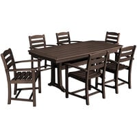 POLYWOOD La Casa Cafe 7-Piece Mahogany Dining Set with 6 Arm Chairs and Nautical Trestle Table
