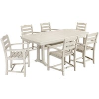 POLYWOOD La Casa Cafe 7-Piece Sand Dining Set with 6 Arm Chairs and Nautical Trestle Table