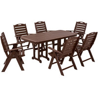 POLYWOOD Nautical 7-Piece Mahogany Dining Set with 6 Folding Chairs