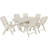 POLYWOOD Nautical 7-Piece Sand Dining Set with 6 Folding Chairs and Nautical Trestle Table