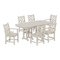 POLYWOOD Chippendale 7-Piece Sand Dining Set with Nautical Table