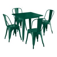 Lancaster Table & Seating Alloy Series 31 1/2" x 31 1/2" Emerald Green Standard Height Outdoor Table with 4 Cafe Chairs