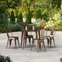 Lancaster Table & Seating Alloy Series 31 1/2 inch x 31 1/2 inch Copper Standard Height Outdoor Table with 4 Cafe Chairs