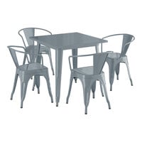 Lancaster Table & Seating Alloy Series 31 1/2" x 31 1/2" Charcoal Standard Height Outdoor Table with 4 Arm Chairs