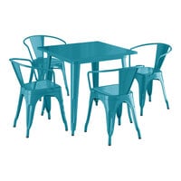 Lancaster Table & Seating Alloy Series 31 1/2" x 31 1/2" Teal Standard Height Outdoor Table with 4 Arm Chairs