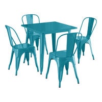 Lancaster Table & Seating Alloy Series 31 1/2" x 31 1/2" Teal Topaz Standard Height Outdoor Table with 4 Cafe Chairs