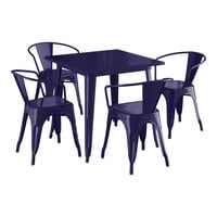 Lancaster Table & Seating Alloy Series 31 1/2" x 31 1/2" Navy Standard Height Outdoor Table with 4 Arm Chairs