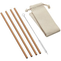 Outset® 76627 8 1/2" Copper Straight Straw with Brush and Bag - 4/Pack