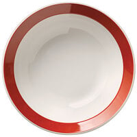 Libbey Basics 10 oz. Bright White Narrow Rim Melamine Bowl with Red Band - 36/Case